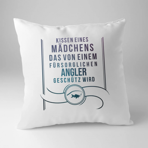 Kissen eines Mädchens, das von einem fürsorglichen Angler geschütz  wird