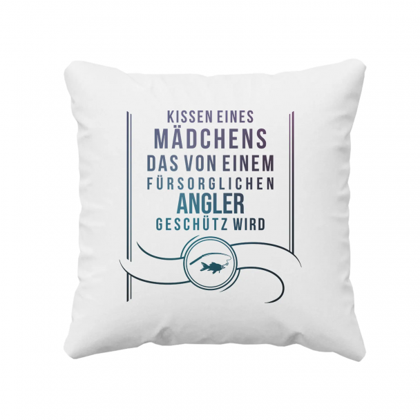 Kissen eines Mädchens, das von einem fürsorglichen Angler geschütz  wird