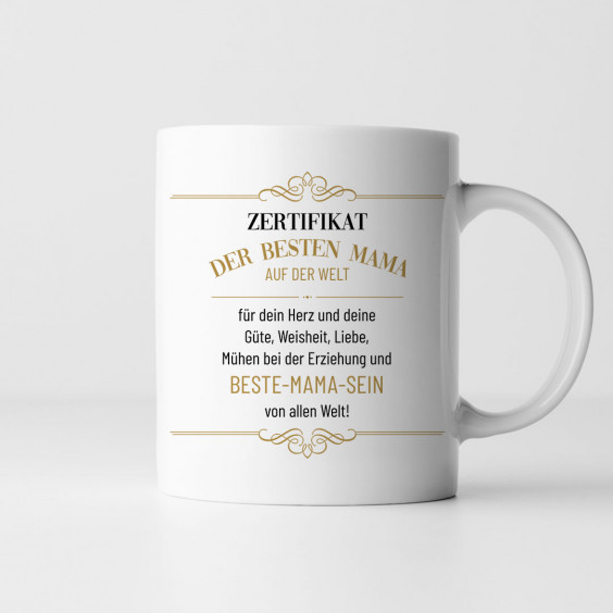 Zertifikat der besten Mama auf der Welt - Keramikbecher mit Aufdruck