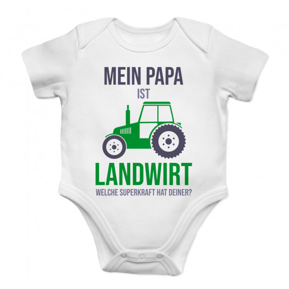 Mein Papa ist Landwirt- Welche Superkraft hat deiner? - Säuglings-Body mit Aufdruck