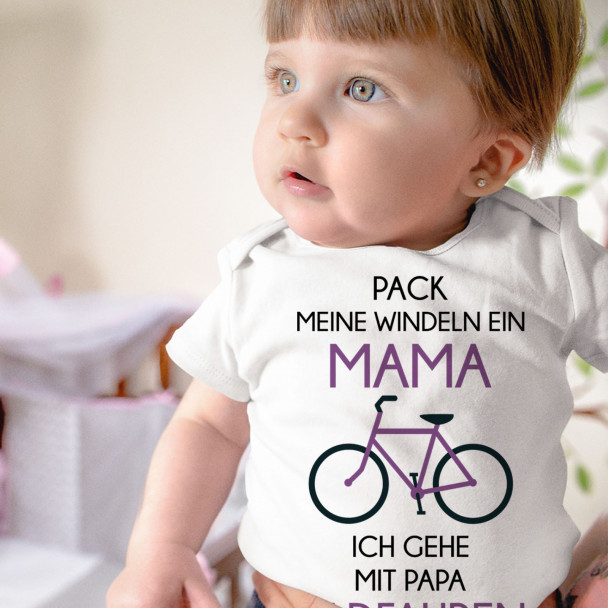  Mama - ich gehe mit Papa Radfahren - Säuglings-Body mit Aufdruck
