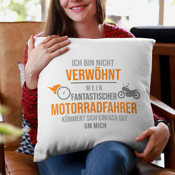  mein fantastischer Motorradfahrer kümmert sich einfach gut um mich  - Kissen mit Aufdruck