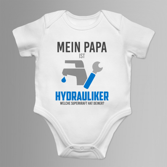 Mein Papa ist Hydrauliker - welche Superkraft hat deiner? - Säuglings-Body mit Aufdruck
